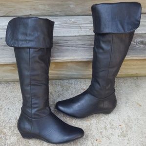 Faux Leather Cuffed Wedge Boots (NWOT)